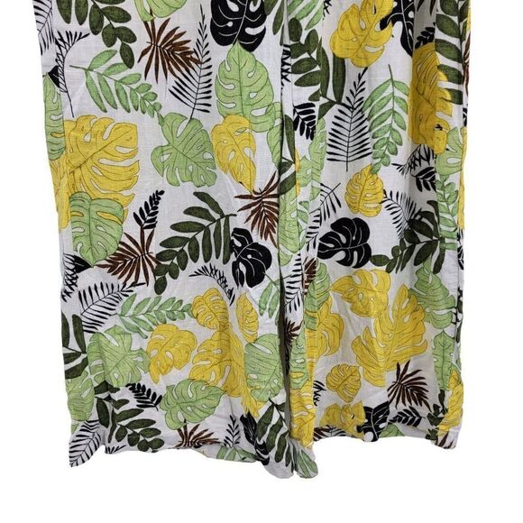 Vintage 80's Palazzo Pants M Tropical Print Linen High Waisted Wide Leg Beach - Picture 8 of 10